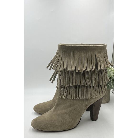 Joie Rockefeller Urban Cowgirl Triple Fringe Beige Suede Heel Boots Sz 41/10.5 - Picture 7 of 16